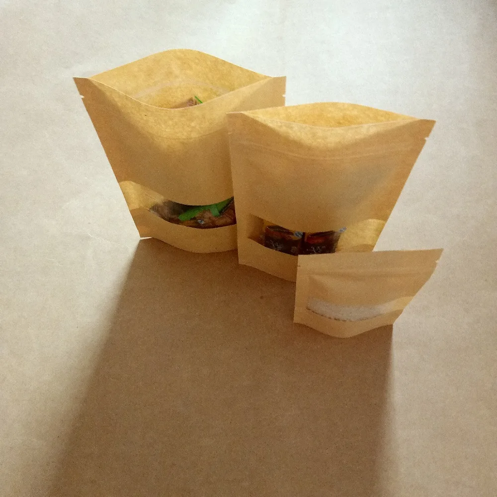 50 шт крафт-бумажный мешок для подарков/еды/конфет/вечерние/свадебные подарки Рождественские Ziplock мешок с окном стоьте вверх упаковочные мешки для хранения
