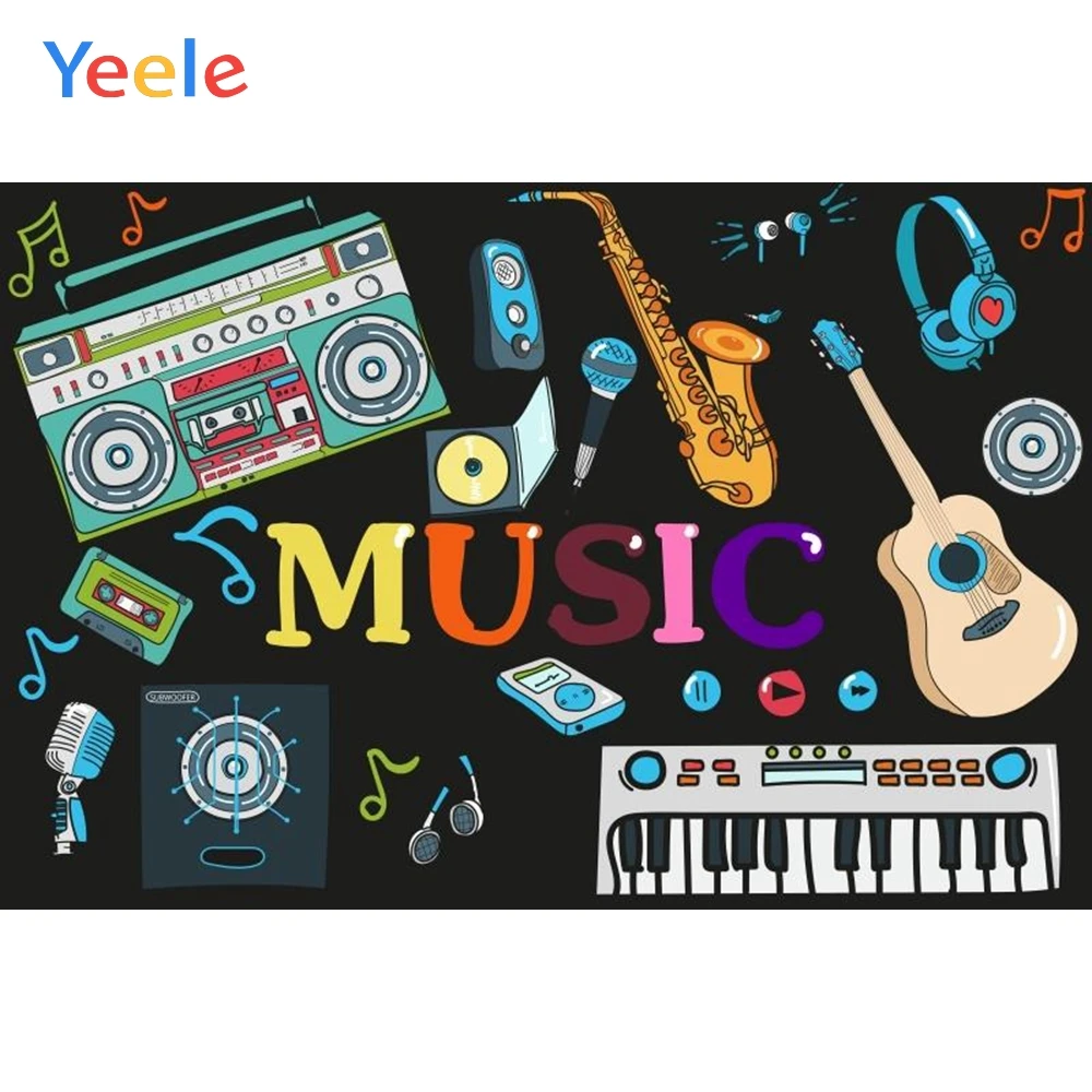 

Yeele Black Backdrop Guitar Pattern Party Portrait Photography Customized Backdrops Photographic Backgrounds For Photo Studio