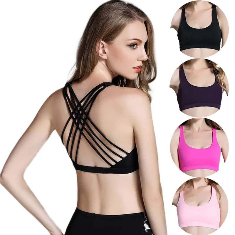 

Professional Shockproof Aerobics Fitness Top Tube Top Cross Shoulder Strap Beauty Back Design Seamless Running Sportswear Underw