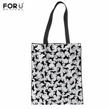 FORUDESIGNS/забавная Черная лошадь стадо печать Женская хлопчатобумажная сумка сумки Повседневная Большая тканевая сумка для девочек дружественная продуктовая сумка