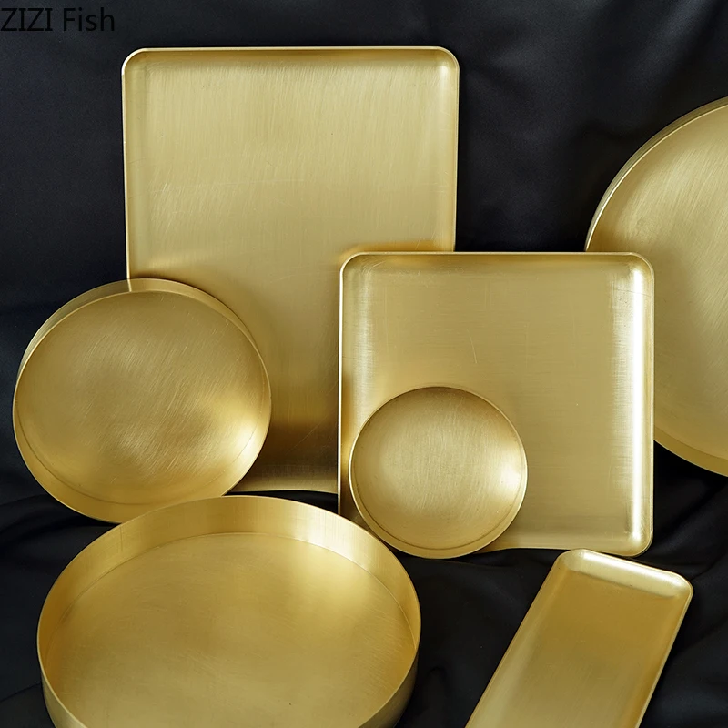 

Gold Brass Storage Tray Serving Platter Decorators Brushed Metal Plate Jewelry/Cosmetics/Tableware/Candy/Food Storage Tray