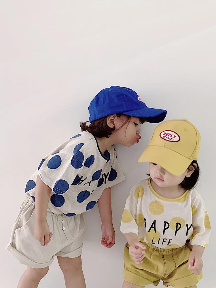 

Children Girls and Boys Short Sleeve Cotton with Dot Pattern T-shirt 2019 New Summer Baby Lettern Print Casual Top Tee Clothing