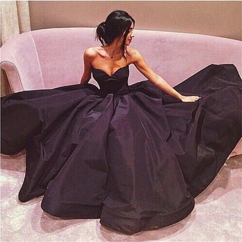 Black Prom Dresses,Sweetheart Prom Dress,Taffeta Prom Dress,Simple Prom Dresses,2016 Formal Gown,Cheap Evening Gowns,Ball Gowns Party Dress,Long Prom Gown For Teens