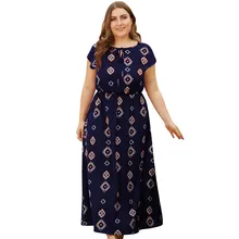 Maxivestido de talla grande para vacaciones para mujer, estampado Floral Vintage, manga corta, cuello redondo, informal, cintura alta, con lazo y cordones, Vestidos