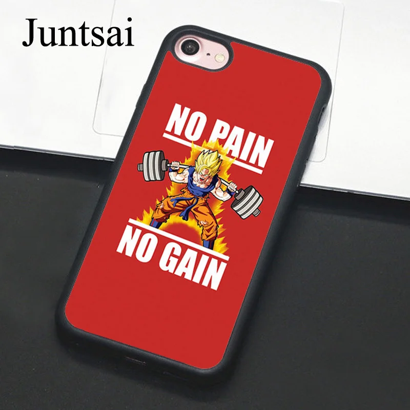 

Juntsai NO PAIN NO GAIN DRAGON BALL Z Case For Apple iPhone 8 7 Plus 6 6s 5 5s SE Hard PC+TPU Cases Back Cover Capa For iPhone X