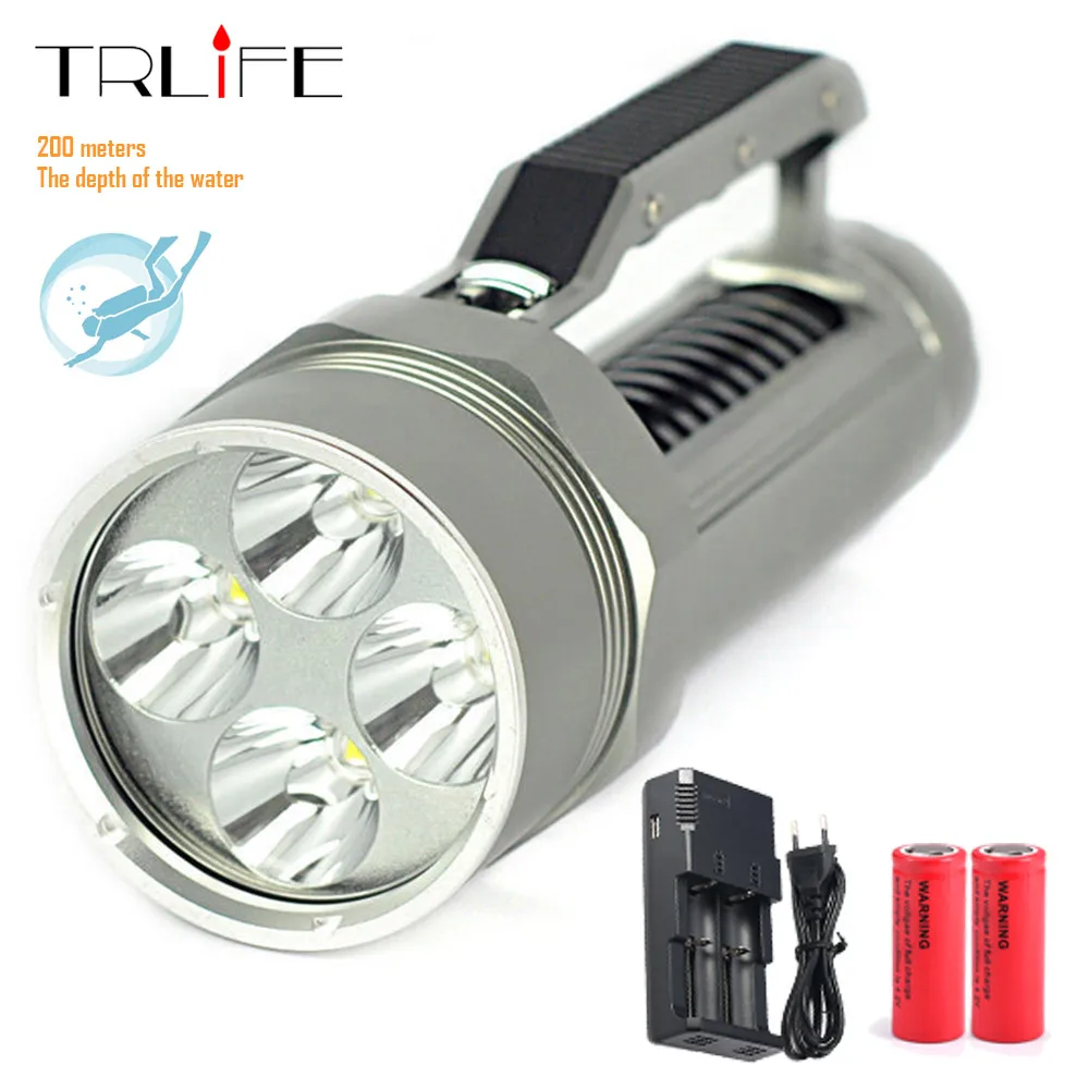 

Underwater 200m Diving Tactical Flashlights 4x L2 Lantern LED Flashlight Torch Scuba Divi Light Waterproof Deep Water by 26650