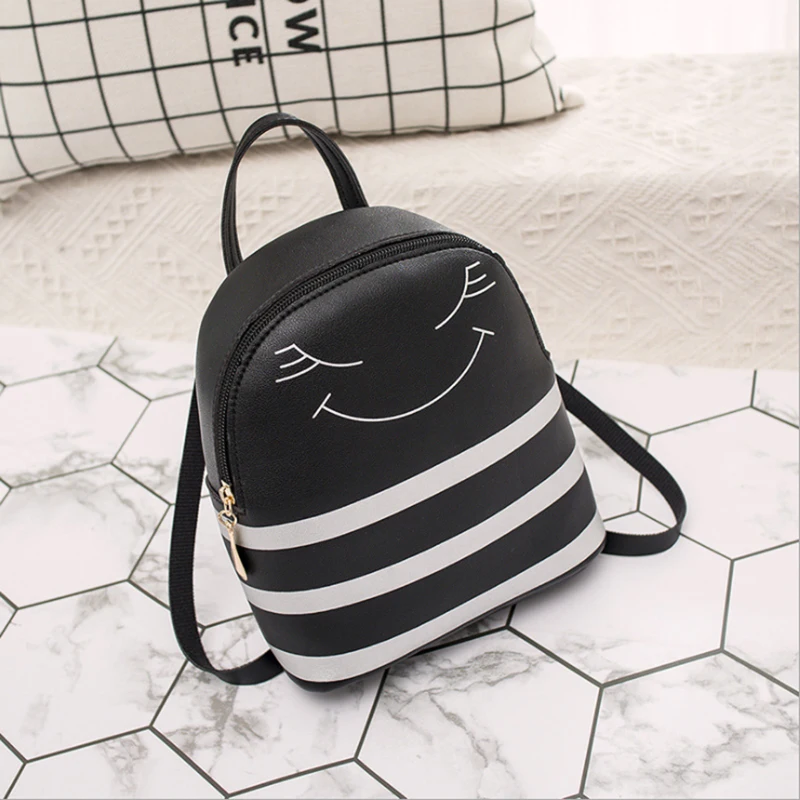 

2019 Korean-Style Children Backpack Cute Smile Face Leather Mobile Phone Shoulder Bag Women Small Bagpack for Littke Girls Kids