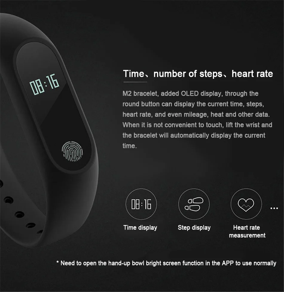 !ACCEZZ Smart Band Bracelet For Xiaomi OLED Heart Rate M2 Sport Bluetooth Wristband Fitness Tracker For Android IOS Waterproof (2)