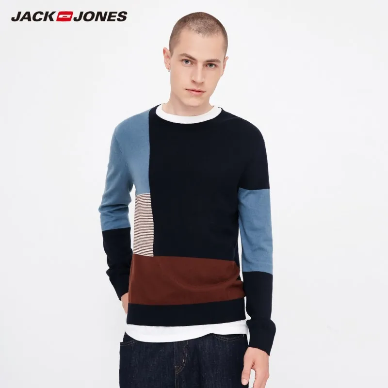 

JackJones Autumn Men's Comfortable Cotton Color Block Stitching Casual Sweater Top Menswear 218324524