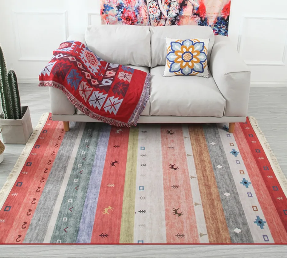 Марокканские скандинавские геометрические полосатые ковры с кисточками для гостиной коврики индийский Противоскользящий ковер для спальни детская комната напольный ковер