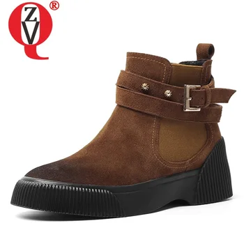 

ZVQ women shoes 2019 winter warm new concise round toe ankle boots outside comfortable mid heels platform shoes drop shipping