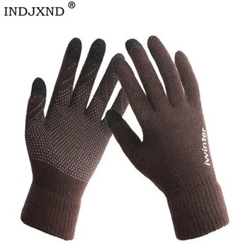 

INDJXND Men Cashmere Knitted Gloves Thick Warm Touched Screen Mittens Winter Spring Male Solid Fitness Workout Glove Mitaine
