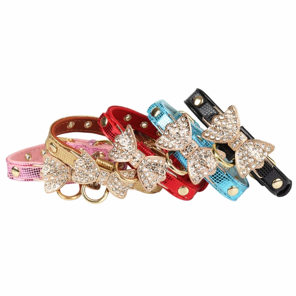 Cats Collars Dogs Rhinestone Bow Kitten Product Accessories For Pet Necklace Cat-Collar Supplies katten halsband collier chat