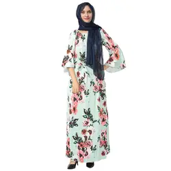 Абая, для мусульман платье хиджаб джилбаба турецкий Ислам Катара халат с длинным рукавом печать мусульманское длинное платье для девочки