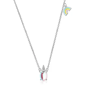 

Rainbow Unicorn Colorful Moonstone Pendants Necklaces For Women Trend Short Clavicle Chain 925 Sterling Silver Jewelry SAN90