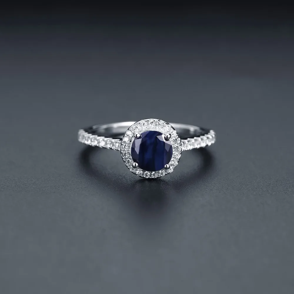 Gem's Ballet 1.84Ct натуральный круглый синий сапфир хорошее ювелирное изделие обручальное кольцо для женщин 925 пробы Серебряное великолепное кольцо