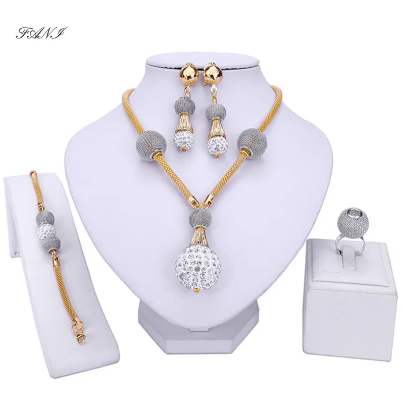 

Fani 2019 Dubai gold colorful Jewelry Set Wholesale Nigerian woman accessories jewelry set Fashion African Beads Jewelry Set