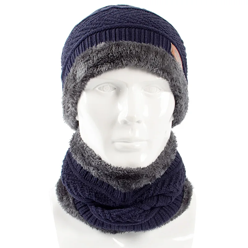 

2018 New Style Winter Knitted Hat Scarf Set Men Solid Color Warm Cap Scarves Male Winter Outdoor Accessories Hats Scarf 2 Pieces