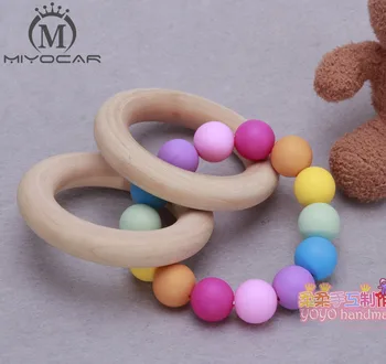 

MIYOCAR Teething Ring Baby Teether Toy Wooden Teether Rainbow Silicone Teether FDA Silicone safe Beads Teething Ring Chew Beads