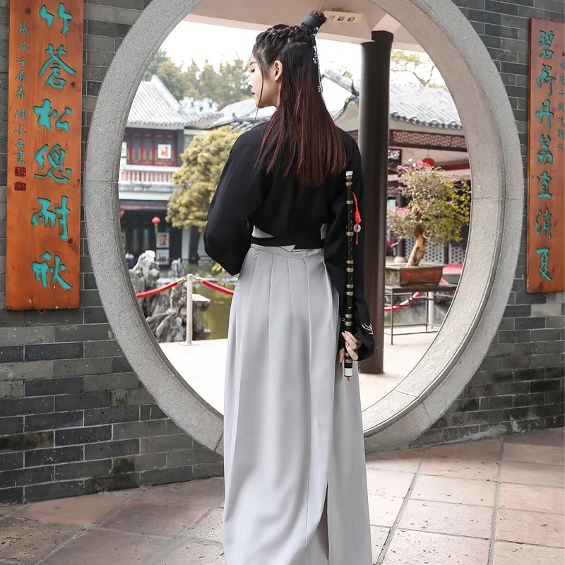 Черное платье Hanfu, костюм для китайских танцев, традиционная одежда для выступлений, классическая одежда принцессы династии Хань, сценическое платье