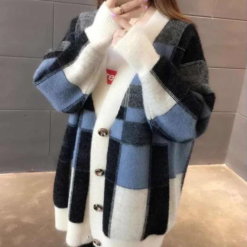 

New Style Midi Loose Knit Cardigans Women's Coat