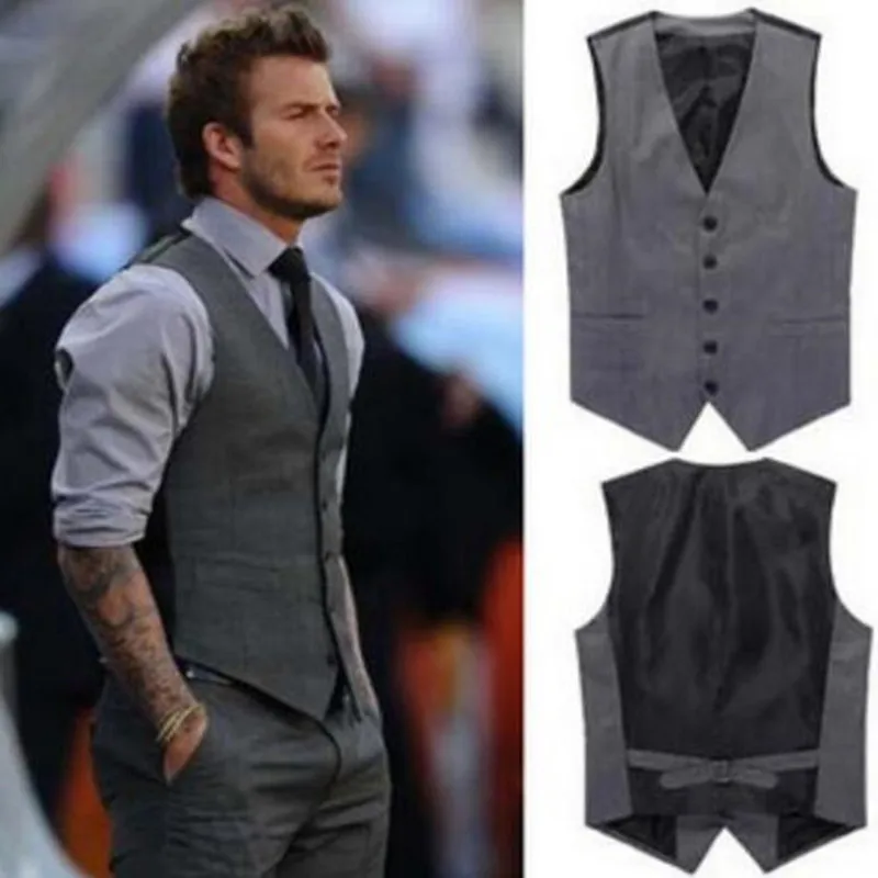 Новое поступление платье жилеты для мужчин Slim Fit Мужская жилетка, костюм жилет Homme Повседневная Формальная деловая куртка без рукавов