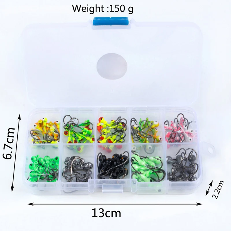 Tanie 100 sztuk pudło 1g 2g Multicolor główka ołowiowa z pojedynczy haczyk Pesca akcesoria akcesoria wędkarskie haki