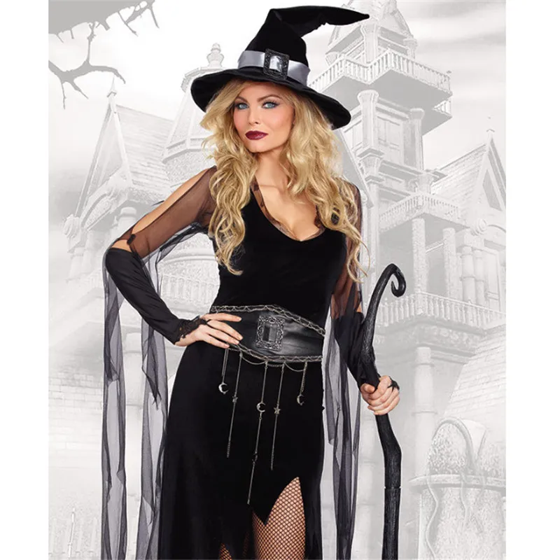 M-XL Сексуальная зло черный костюм ведьмы на Хэллоуин для Для женщин для взрослых ведьма одежда для костюмированной игры одежда Черная