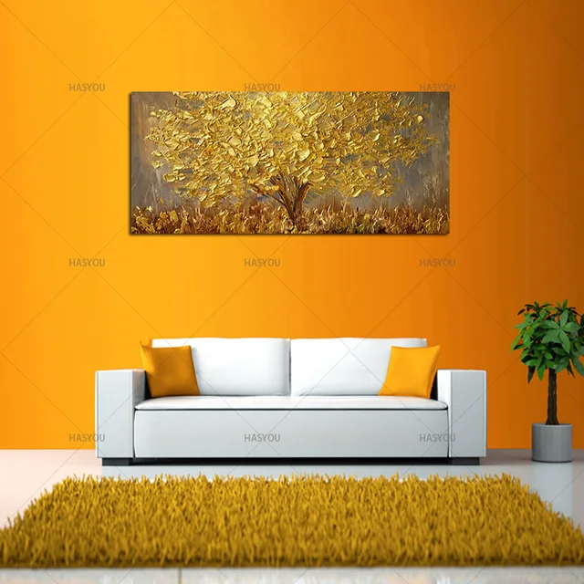 Hand Painted Knife Gold Tree Oil Painting On Canvas Large Palette 3D Paintings For Living Room Hand Painted Knife Gold Tree Oil Painting On Canvas Large Palette 3D Paintings For Living Room Modern Abstract Wall Art Pictures