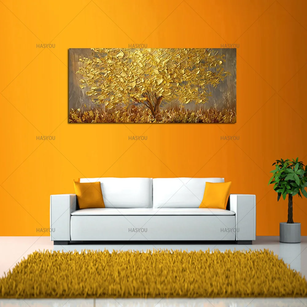 Günstig Handgemalte Messer Gold Baum Ölgemälde Auf Leinwand Große Palette 3D Gemälde Für Wohnzimmer Moderne Abstrakte Wand Kunst bilder