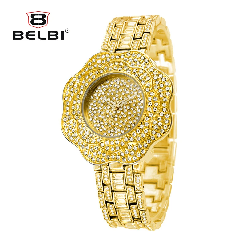 

BELBI Relogio Feminino Crystal Flower Women Wristwatches Bling Luxury Female Watch Waterproof Japan Quartz Lady Clock Brand