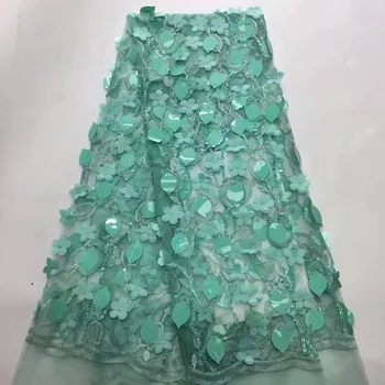 

2018 High Quality Nigerian French Lace African Lace Fabric Green Flower Sequined Guipure Mesh Lace For Party Dresses India Tissu