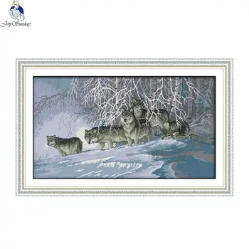 Joy sunday the Wolves Stamped Cross stitch kits DMC Needlework Embroidery Cross-Stitch DIY Handwork Fabric 14CT and 11CT mnls diy dmc 3d cross stitching 0088