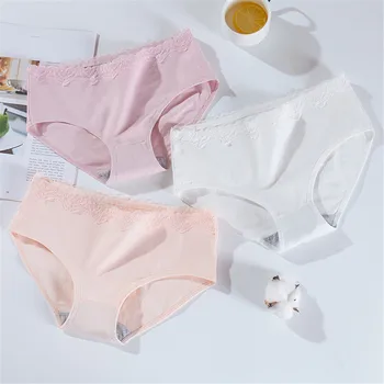 

Girls underwear women's lace cotton sexy 100% cotton file breathable waist no trace briefs middle waist soft underwear sexy 50*