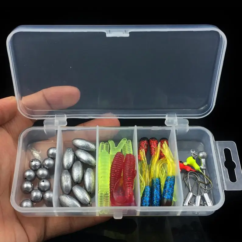 

37pcs/lot Soft Lure Kit Lead Hooks Sinker Weight Artificial Bait Silicone Lure with Fishing Tackle Box