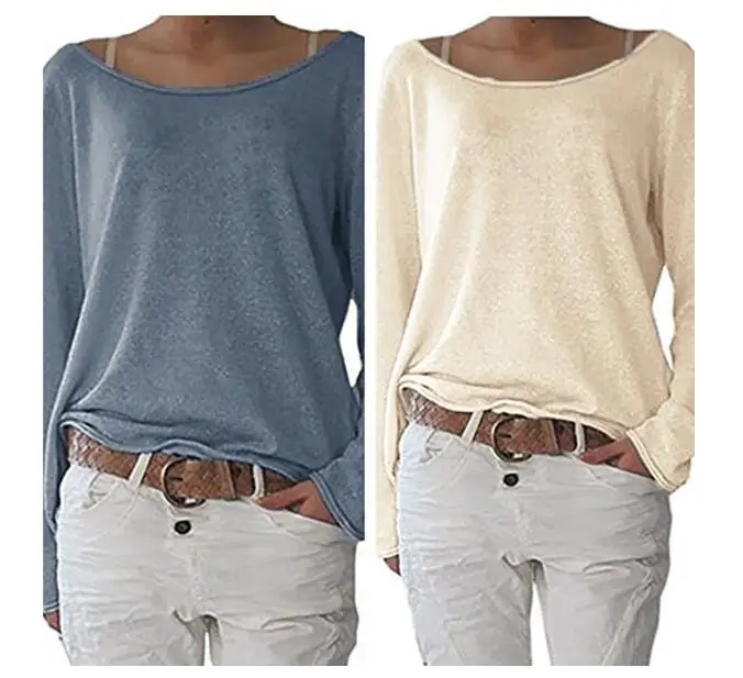 

Women Casual Knitted Long Shirt Loose Knitted Ladies Tops Long Sleeve T-Shirt Soild Color Plus Size 3XL