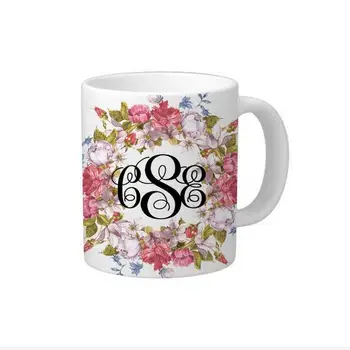 

Personalized Monograms Ceramics Coffee Mug,Custom Letters Initials Floral Wreath Coffee Cup,Valentines Christmas Wedding Gift