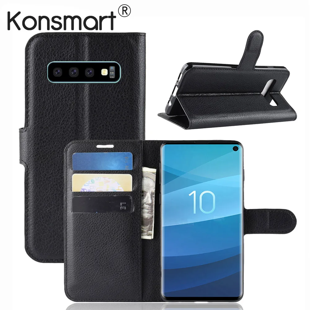 Кожаный чехол книжка KONSMART для Samsung Galaxy S10 + защитный бумажник Plus подставка чехлы