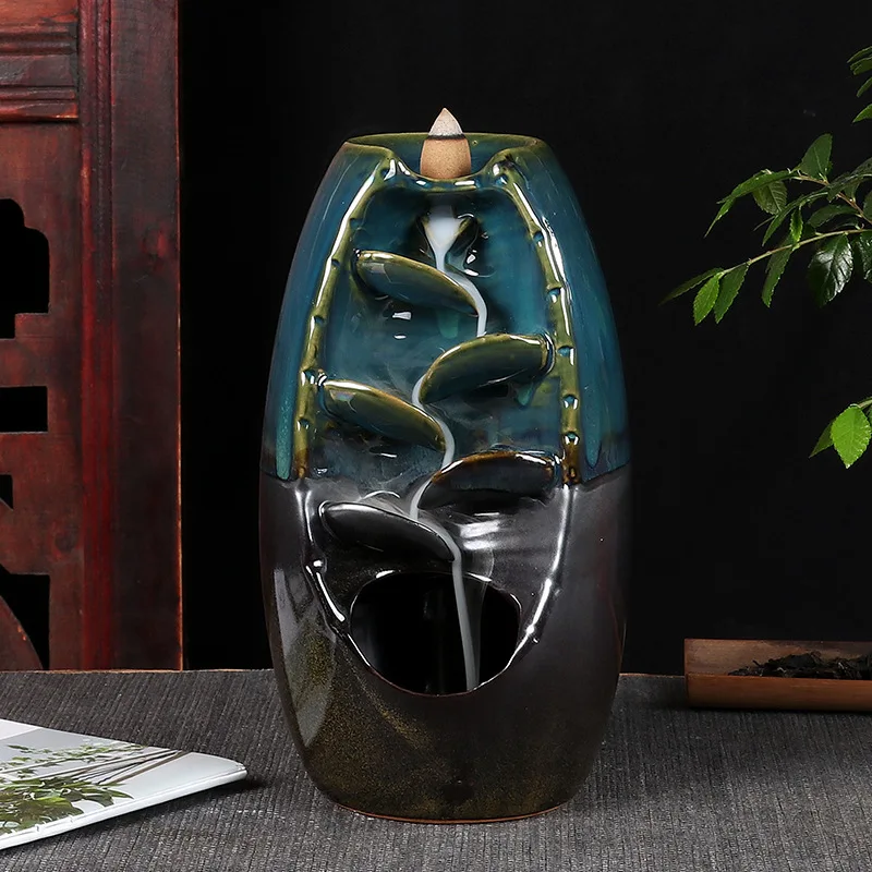 

20CM Large 4colors around smooth Backflow incense burner mountain water sandalwood incense burner Buddhist crafts