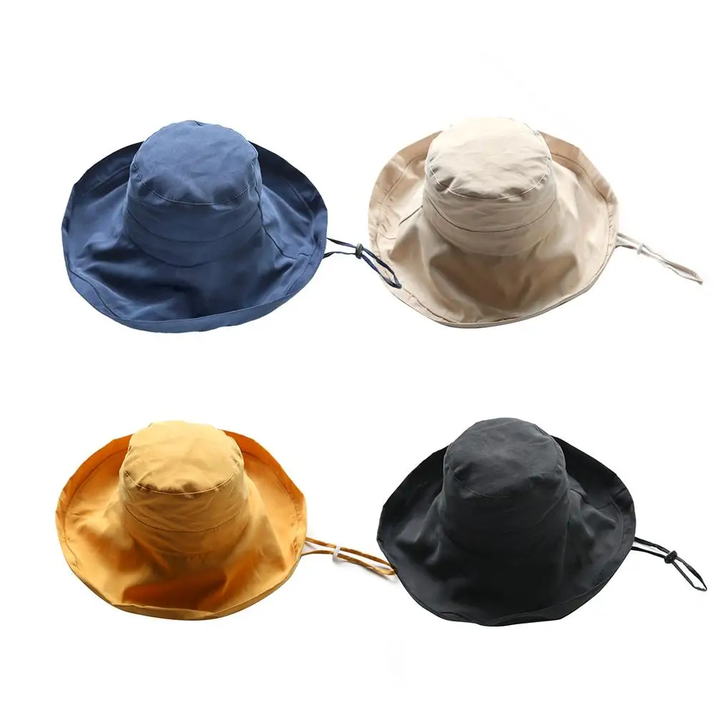 

Women Summer Sun Hat Vintage Wide Brim Double Faced Cotton Linen Sunbonnet Fedoras Lady Beach Sunhat UV Protection Caps 0
