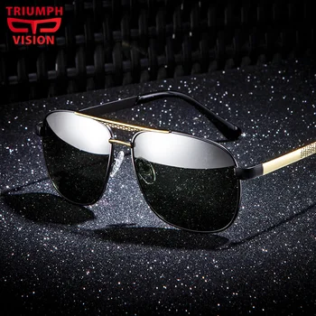 

TRIUMPH VISION Carving Pattern Sunglasses Men Polarized Driving Metal Lunette Green Gradient Lens Sun Glasses Male