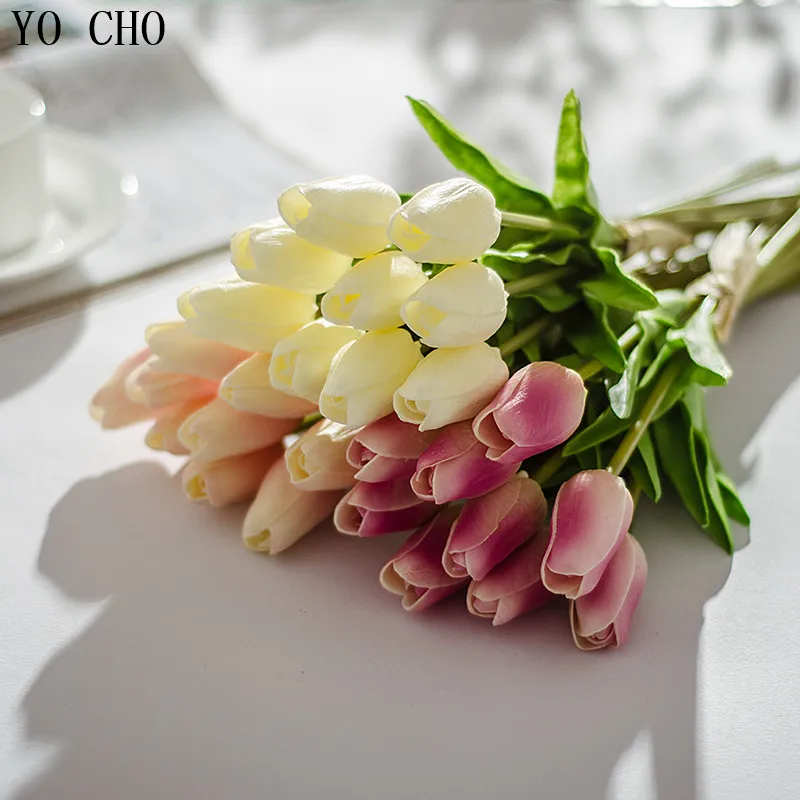 YO CHO 31pcs/lot Real Touch Wedding Flowe PU Tulips Artificial Flowers Home Festival Decoration Birthday Party Decorations Adult | Дом и сад