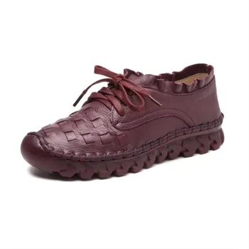 

2019 new retro fashion women's shoes four seasons size (35-40) lace genuine leather trendy single shoes hot sales casual shoes
