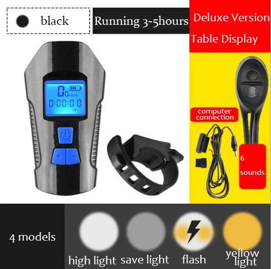 Велосипедный фонарь с компьютерным одометром USB Перезаряжаемый велосипедный Громкий Рог MTB дорожный велосипед Многофункциональный фонарик Фонари - Цвет: blue with computer