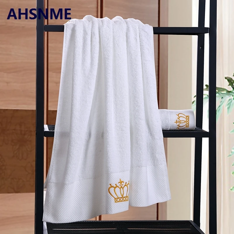 AHSNME супер роскошное белое Хлопковое полотенце 70x140 см вес 600 г и два полотенца 35x75 см вышивка может быть настроена