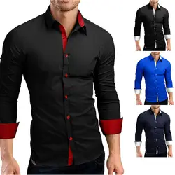 Мужская рубашка бренда 2018 Мужская качественная рубашка с длинными рукавами Повседневная десяток цветов тонкая черная Мужская рубашка 4XL