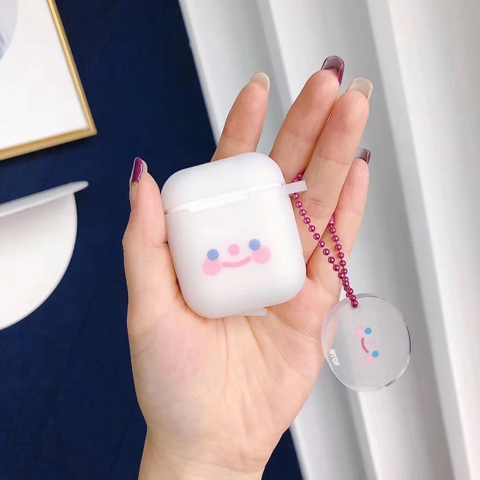 Чехол для AirPods с милым мультяшным принтом Kawaii Smile, чехол для наушников Airpods 2/i10/i11TWS, Защитная крышка с подвесным кольцом, брелок из Китая