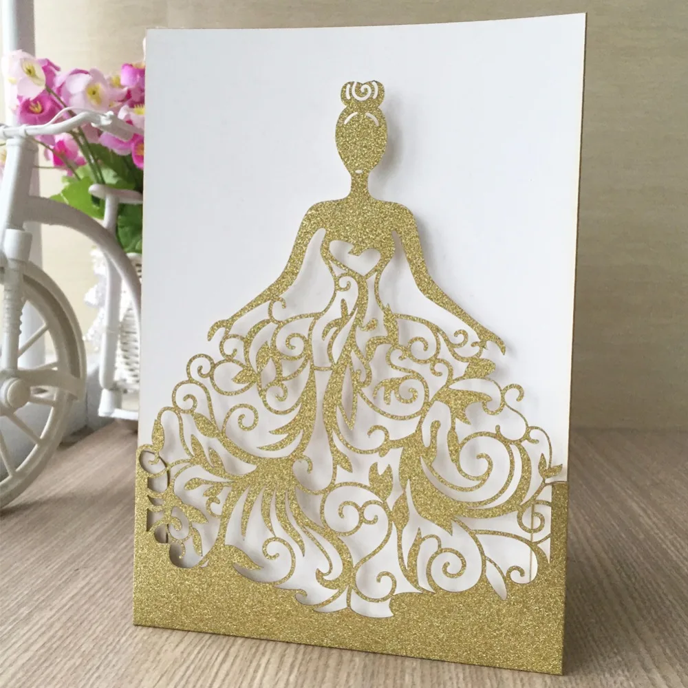 Блестящая бумага на заказ с принтом летучая мышь мицва украшение лазерная резка красивое платье для девочек красивый дизайн невесты свадебные пригласительные открытки