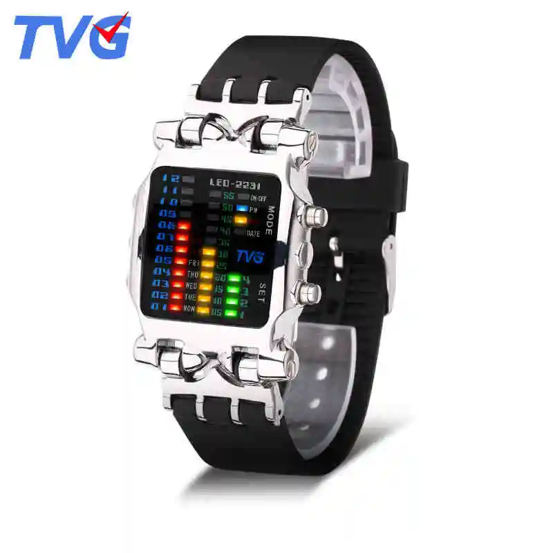 الفاخرة العلامة التجارية TVG الساعات الرجال الأزياء ساعة بحزام مطّاطي LED ساعة رقمية الرجال للماء الرياضة العسكرية الساعات Relogios Masculino الفاخرة العلامة التجارية TVG الساعات الرجال الأزياء ساعة بحزام مطّاطي LED ساعة رقمية الرجال للماء الرياضة العسكرية الساعات Relogios Masculino