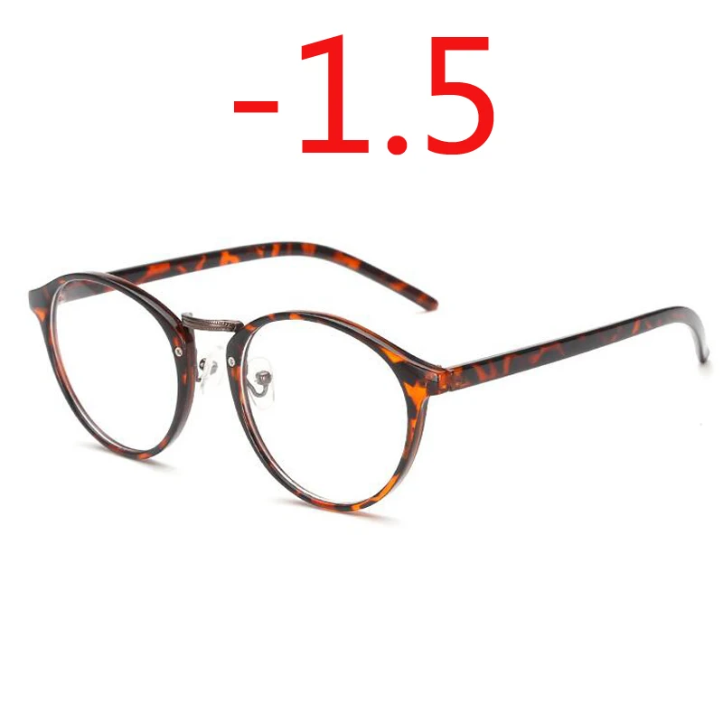 Ретро Круглые очки для мужчин и женщин, ультра легкие очки для близорукости, очки для близорукости, готовые-1-1,5-2-2,5-3-3,5-4-4,5-5-6 - Цвет оправы: Leopard frame -1.5